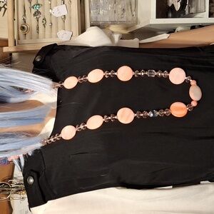 Peach Shell and Crystal Long Necklace 40"